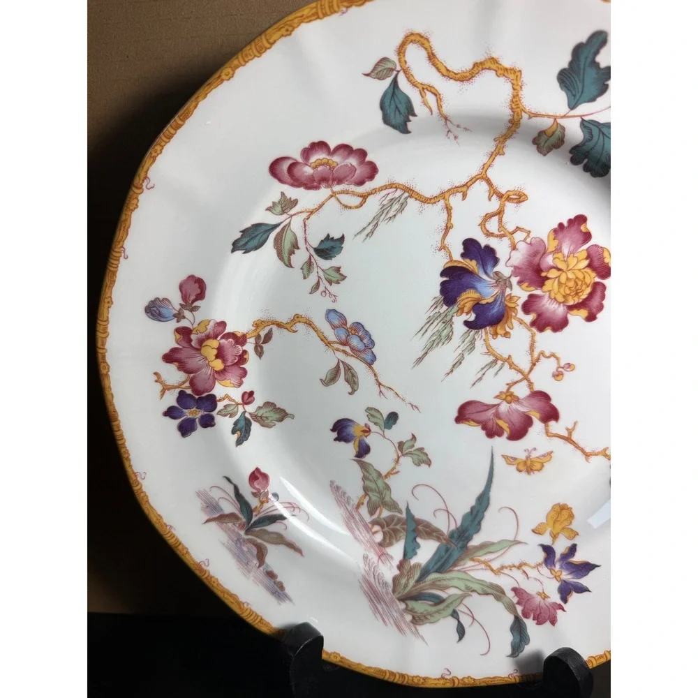 4 Wedgwood Devon Rose Floral Bird Chinoiserie Salad Plates Scalloped Border 8